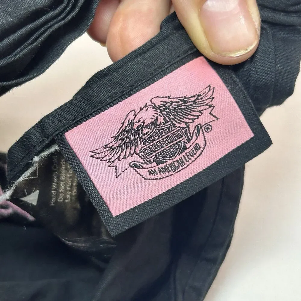 HARLEY DAVIDSON WOMENS Black HEAD Wrap BAND Pink Embroidered Elastic